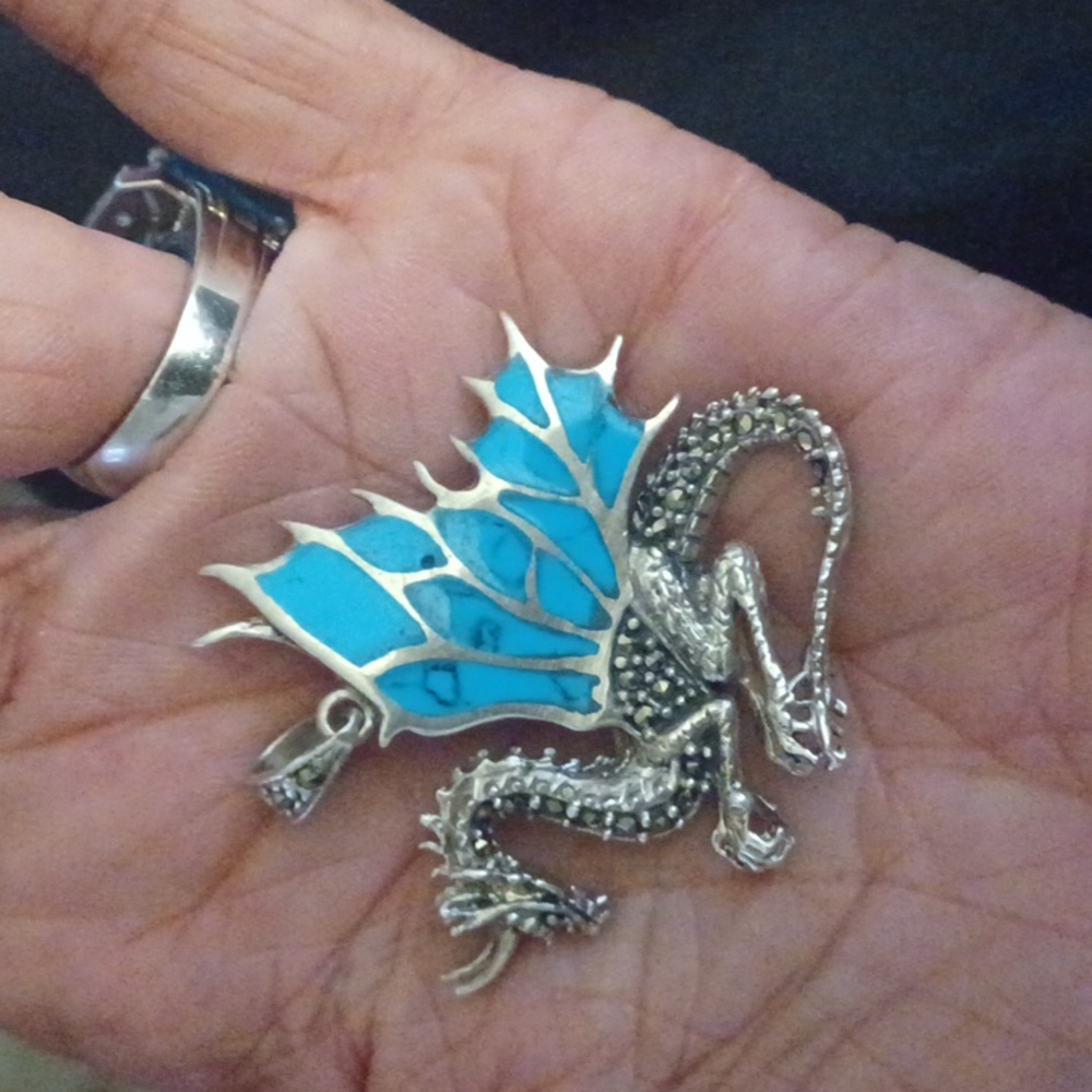 New! 925 silver,turquoise, marquisite,dragon,pendant! - Picture 4 of 6